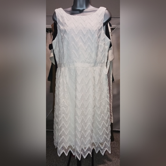 WHITE Chevron Lace Dress - Picture 1 of 4